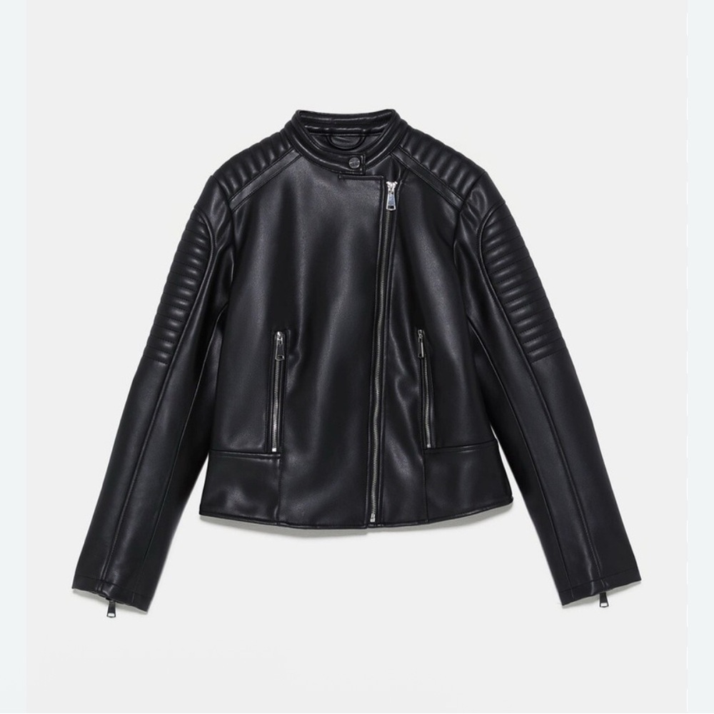 Zara FAUX LEATHER CROP BIKER JACKET Size S